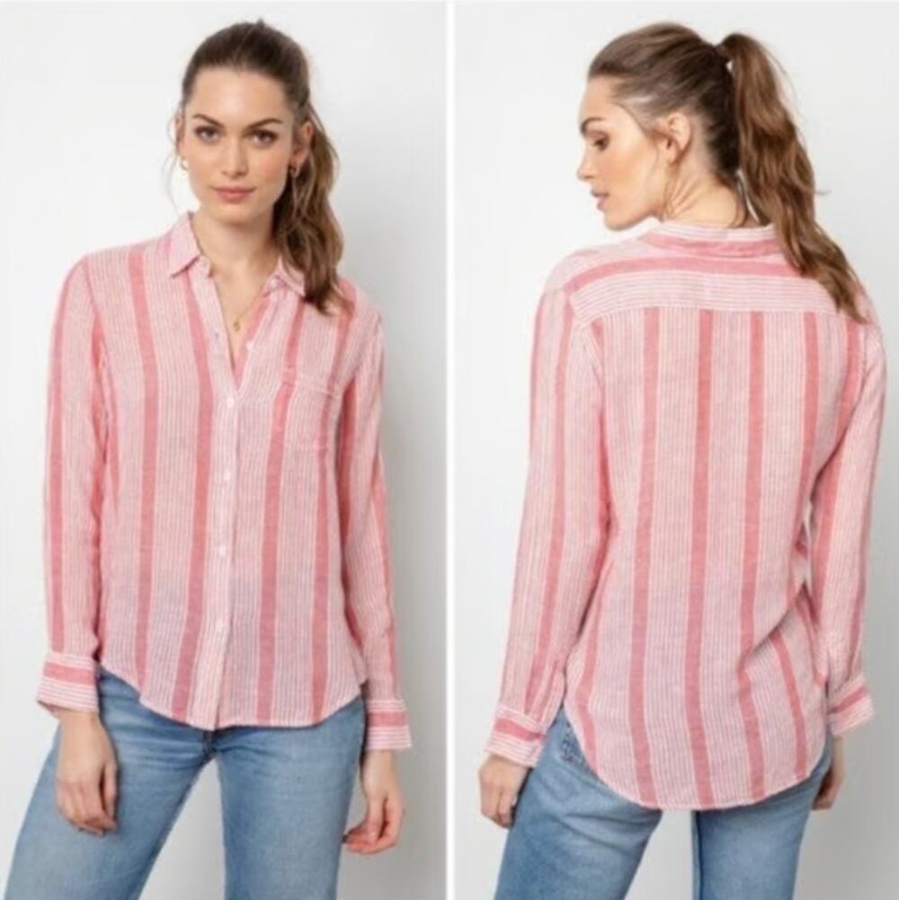 Rails Blouse Charli Bristol Stripe Button Down Blouse Red and White Size Small